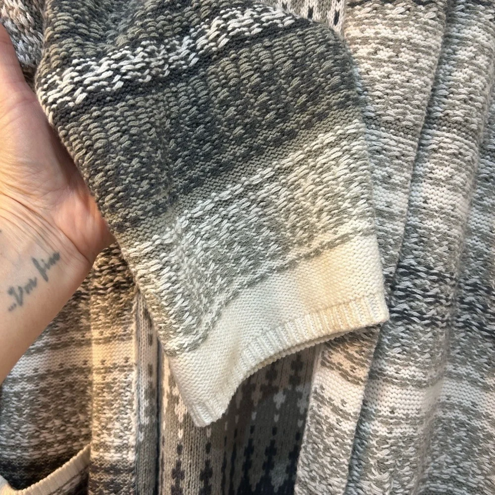Lucky Brand Gray Striped Shawl Collar Cardigan Women Sz L‎ Boho Cozycore Comfort